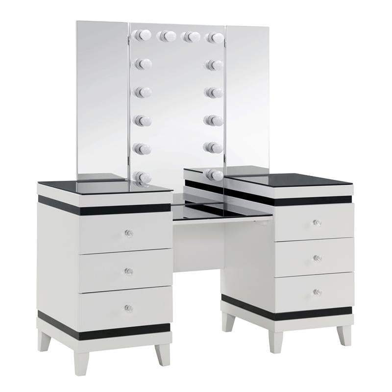 Bowery Hill 3-Piece Vanity Set with Mirror and Stool in White/Black