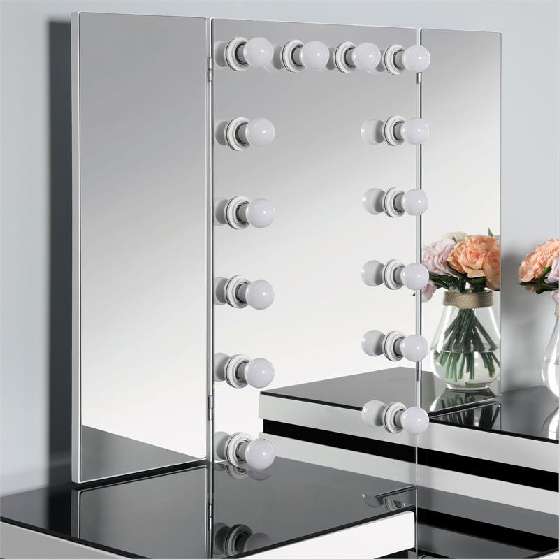 Bowery Hill 3-Piece Vanity Set with Mirror and Stool in White/Black