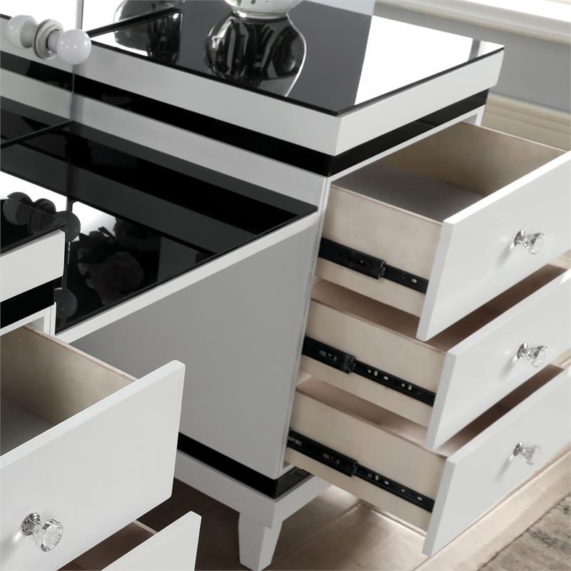 Bowery Hill 3-Piece Vanity Set with Mirror and Stool in White/Black