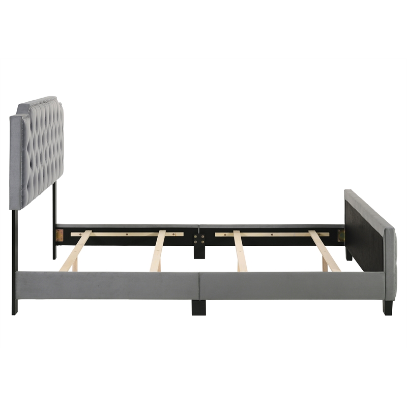 Bowery Hill Light Gray Button Tufted Full Bed with Wood Frame