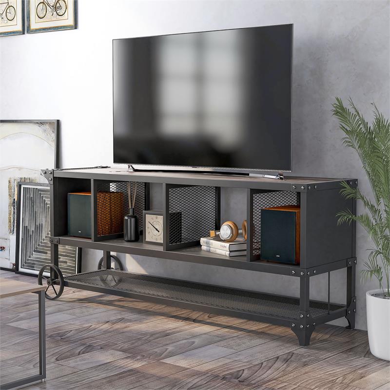 Bowery Hill Industrial Metal Multi-Functional TV Stand in Gray
