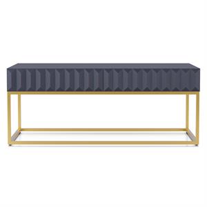 Bowery Hill Metal 2-Drawer Coffee Table in Antique Blue & Gold Finish
