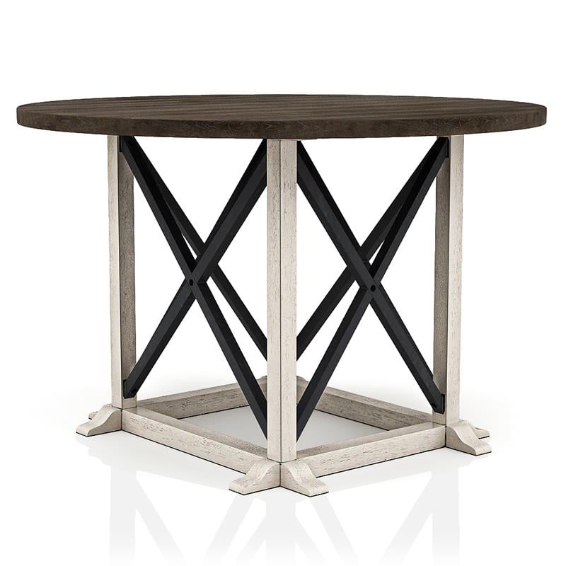 Bowery Hill Rustic Wood Round Dining Table in Antique White Finish