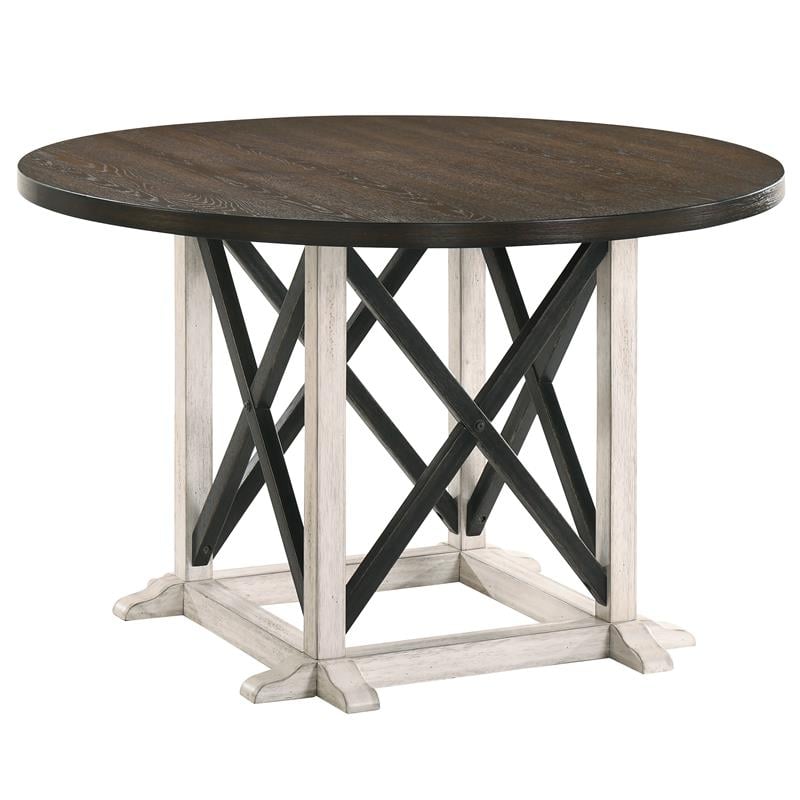 Bowery Hill Rustic Wood Round Dining Table in Antique White Finish