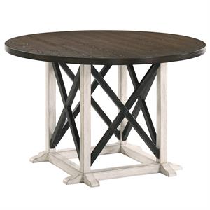 Bowery Hill Rustic Wood Round Dining Table in Antique White Finish