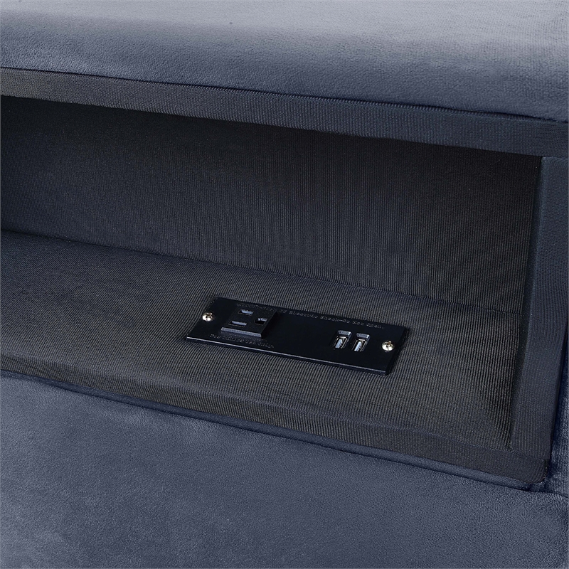 Bowery Hill Upholstered Gray Storage Queen Bed Frame with USB Port