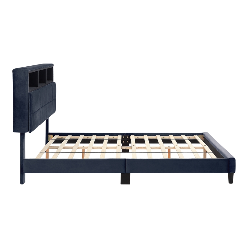 Bowery Hill Upholstered Gray Storage Queen Bed Frame with USB Port