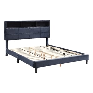 Bowery Hill Upholstered Gray Storage Queen Bed Frame with USB Port