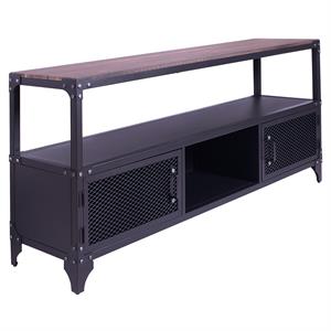 Bowery Hill Industrial Metal 70&quot TV Stand in Sand Black and Walnut