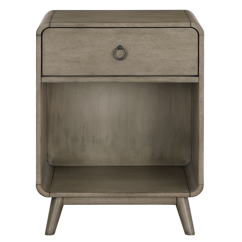 Bowery Hill Mid-Century 1-Drawer Wooden Side Table in Grey Finish