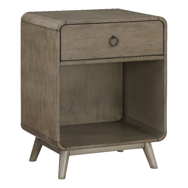 Bowery Hill Mid-Century 1-Drawer Wooden Side Table in Grey Finish