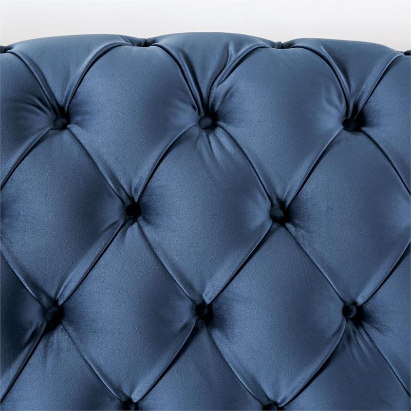 Bowery Hill Transitional Fabric Tufted Sofa with Nailhead Trim in Blue