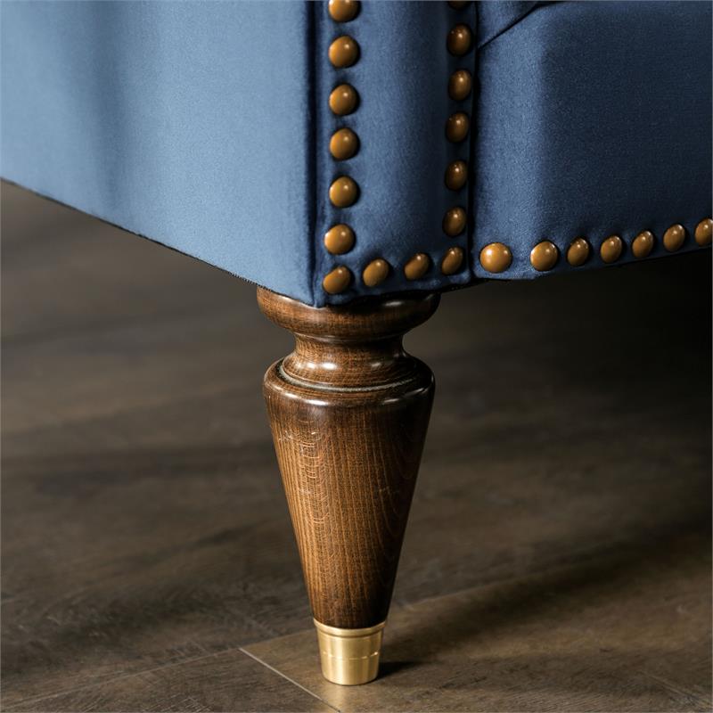 Bowery Hill Transitional Fabric Tufted Sofa with Nailhead Trim in Blue