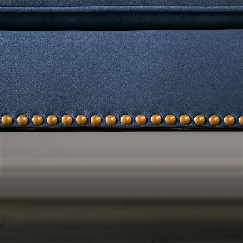 Bowery Hill Transitional Fabric Tufted Sofa with Nailhead Trim in Blue