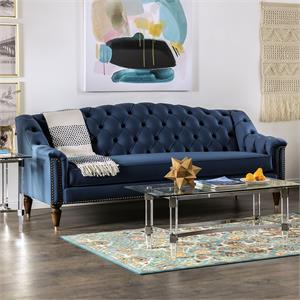Bowery Hill Transitional Fabric Tufted Sofa with Nailhead Trim in Blue