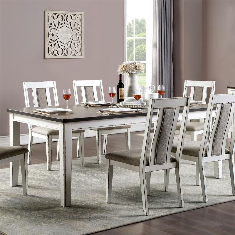 Bowery Hill Rustic Solid Wood Expandable Dining Table in Weathered White