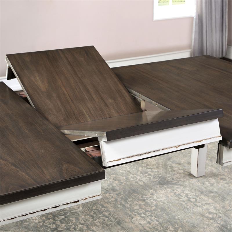 Bowery Hill Rustic Solid Wood Expandable Dining Table in Weathered White