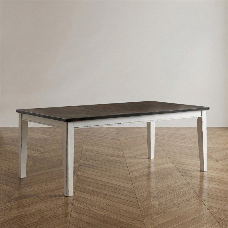 Bowery Hill Rustic Solid Wood Expandable Dining Table in Weathered White