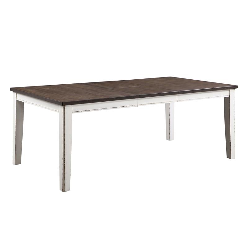Bowery Hill Rustic Solid Wood Expandable Dining Table in Weathered White