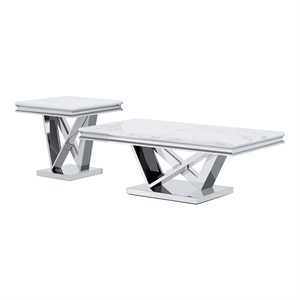 Bowery Hill Glam Metal 2-Piece Coffee Table Set with Chrome Finish