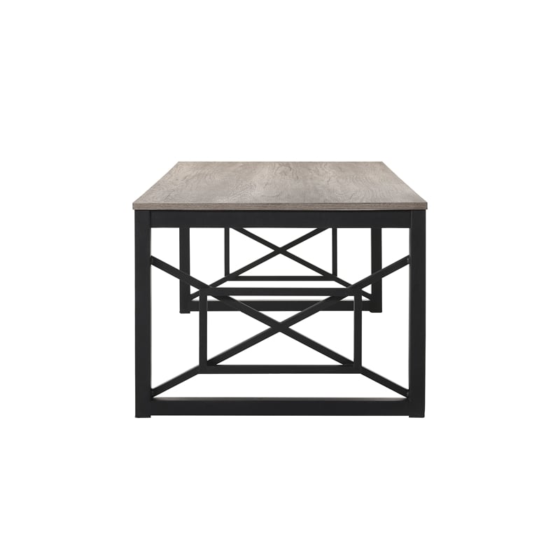 Bowery Hill Metal 2-Piece Coffee Table Set in Gray with Black Base
