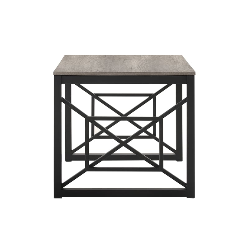 Bowery Hill Metal 2-Piece Coffee Table Set in Gray with Black Base