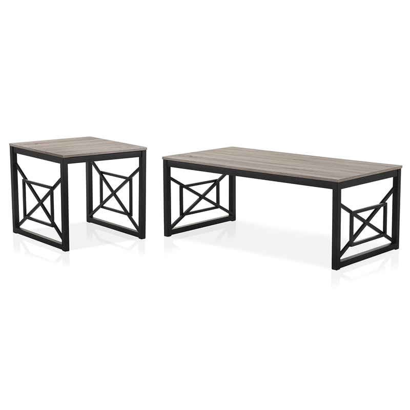 Bowery Hill Metal 2-Piece Coffee Table Set in Gray with Black Base