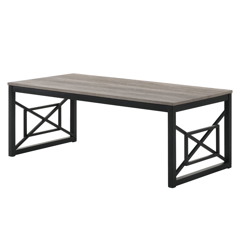 Bowery Hill Metal 2-Piece Coffee Table Set in Gray with Black Base