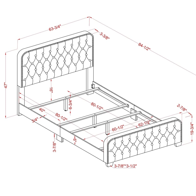 Bowery Hill Beige Queen Upholstered Wood Bed with Button Tufted Design