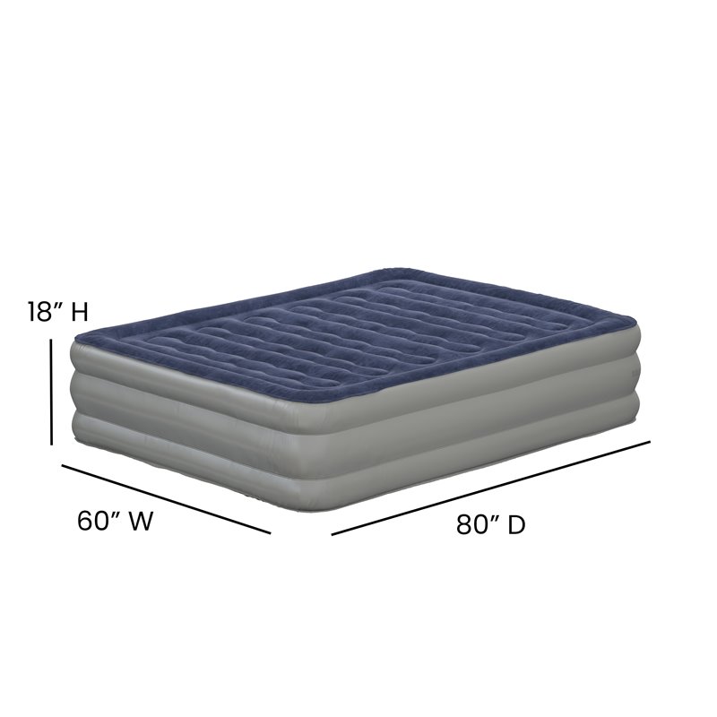 Bowery Hill PVC Queen Air Mattress with Flocked Top in Blue and Gray