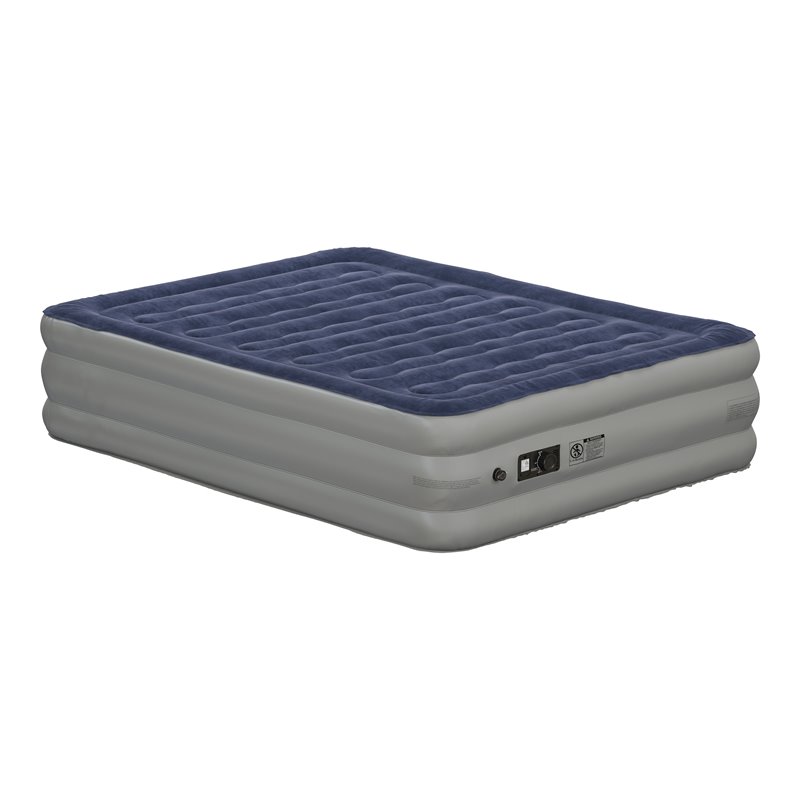 Bowery Hill PVC Queen Air Mattress with Flocked Top in Blue and Gray