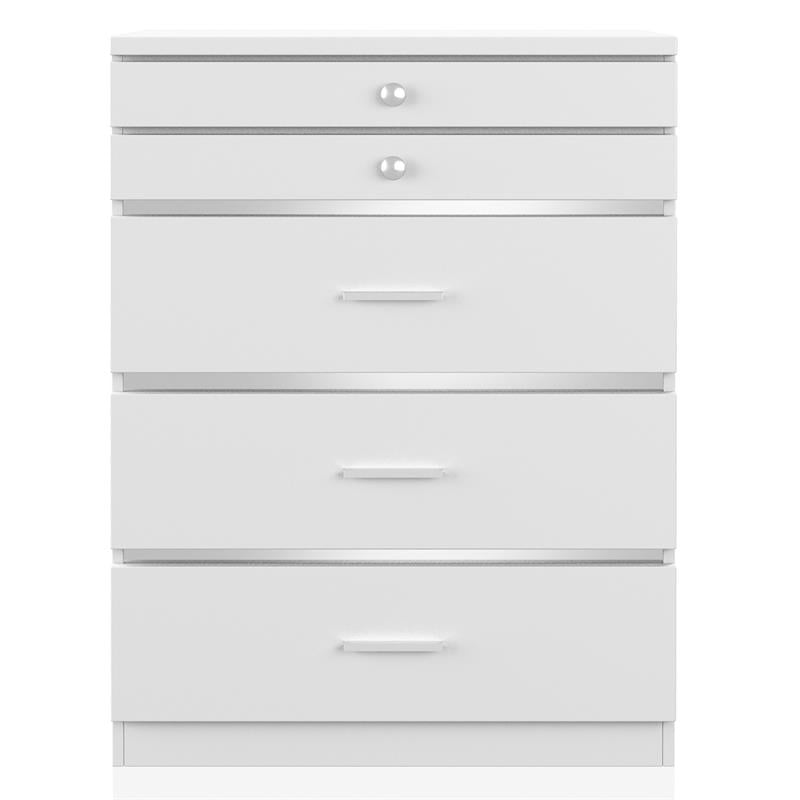 Bowery Hill Contemporary Wood Vanity Chest with 5 Drawers in White Finish