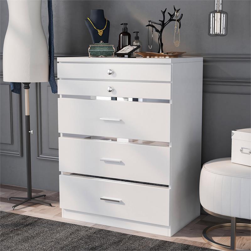 Bowery Hill Contemporary Wood Vanity Chest with 5 Drawers in White Finish