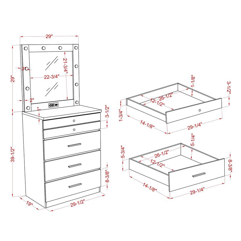 Bowery Hill Contemporary Wood Vanity Chest with 5 Drawers in White Finish