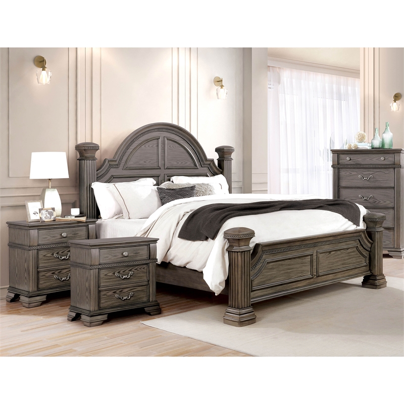 Bowery Hill 3-Piece Gray Wood King Bedroom Set with USB Ports