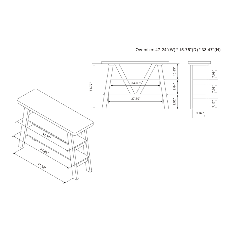 Bowery Hill Wood 2-Shelf Console Table in Reclaimed Oak Finish
