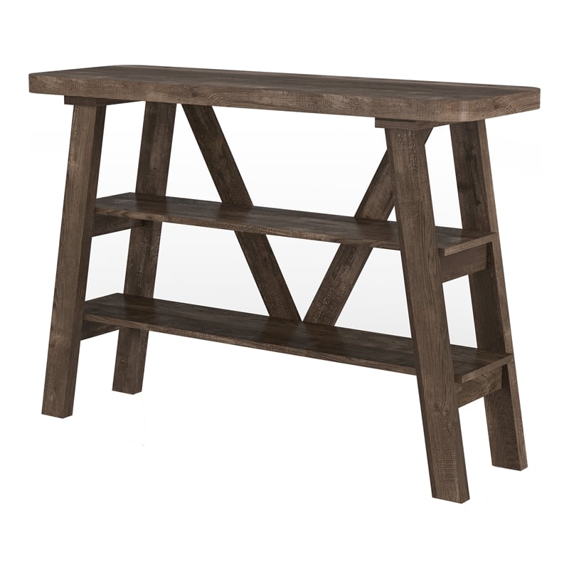 Bowery Hill Wood 2-Shelf Console Table in Reclaimed Oak Finish