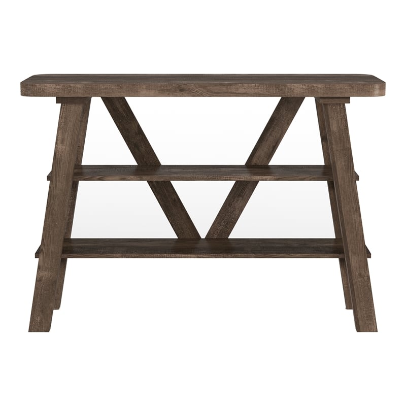 Bowery Hill Wood 2-Shelf Console Table in Reclaimed Oak Finish