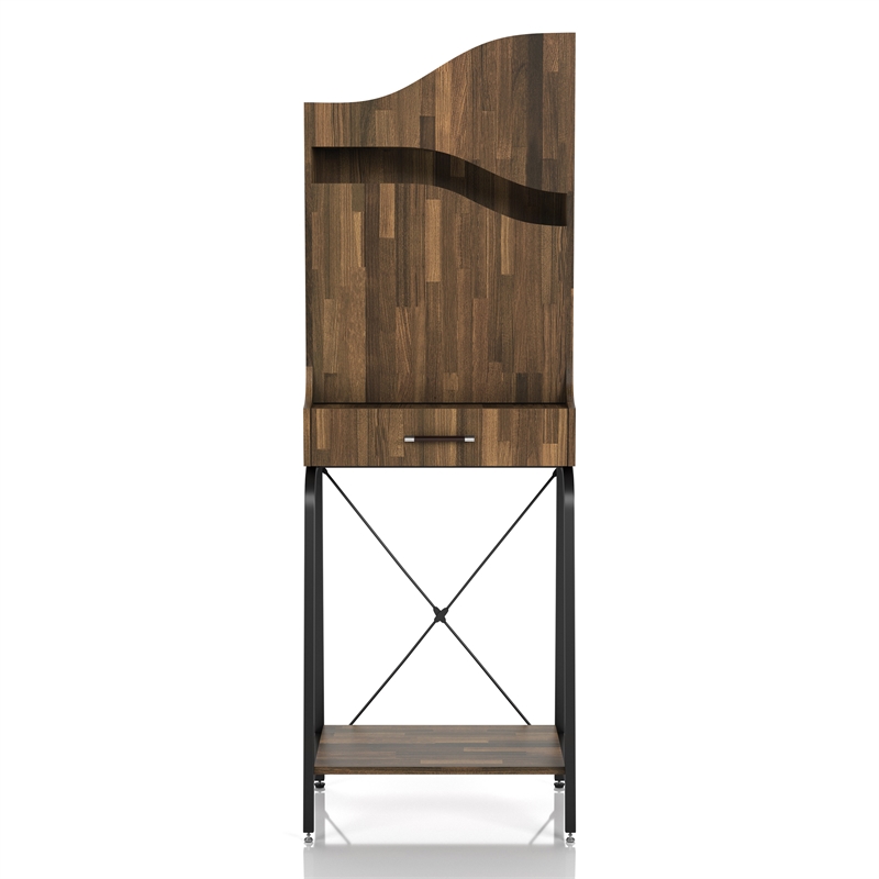 Bowery Hill Wood 2-Shelf Mini Bar in Light Hickory Brown with Drawer