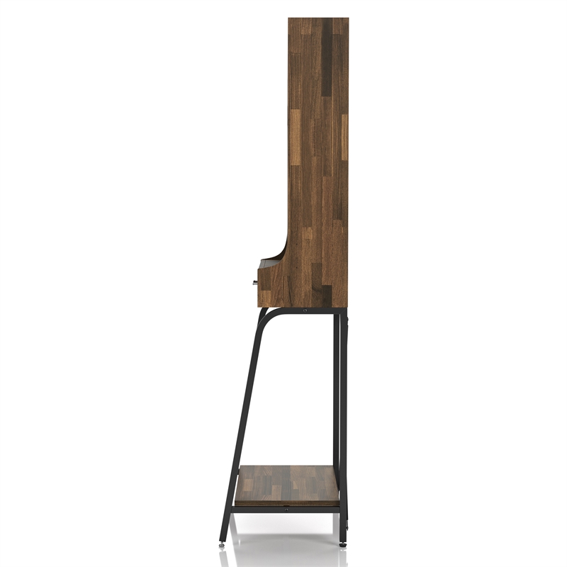 Bowery Hill Wood 2-Shelf Mini Bar in Light Hickory Brown with Drawer