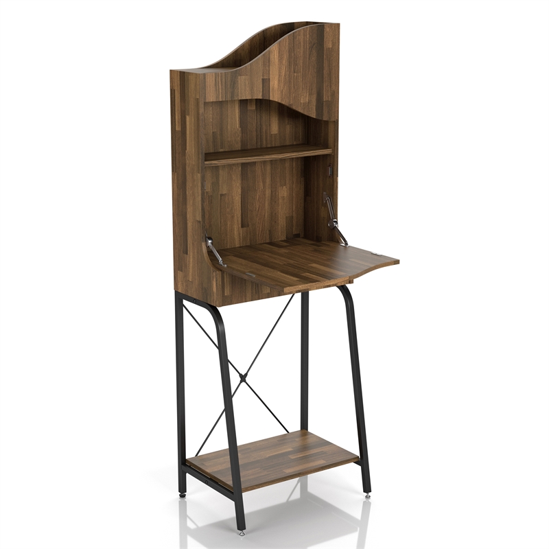 Bowery Hill Wood 2-Shelf Mini Bar in Light Hickory Brown with Drawer