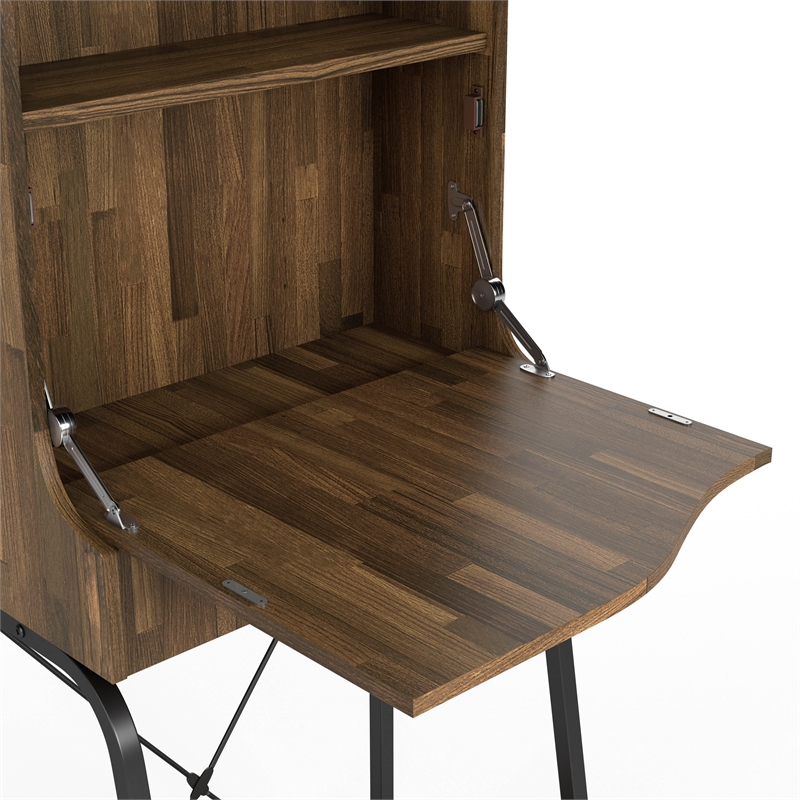 Bowery Hill Wood 2-Shelf Mini Bar in Light Hickory Brown with Drawer