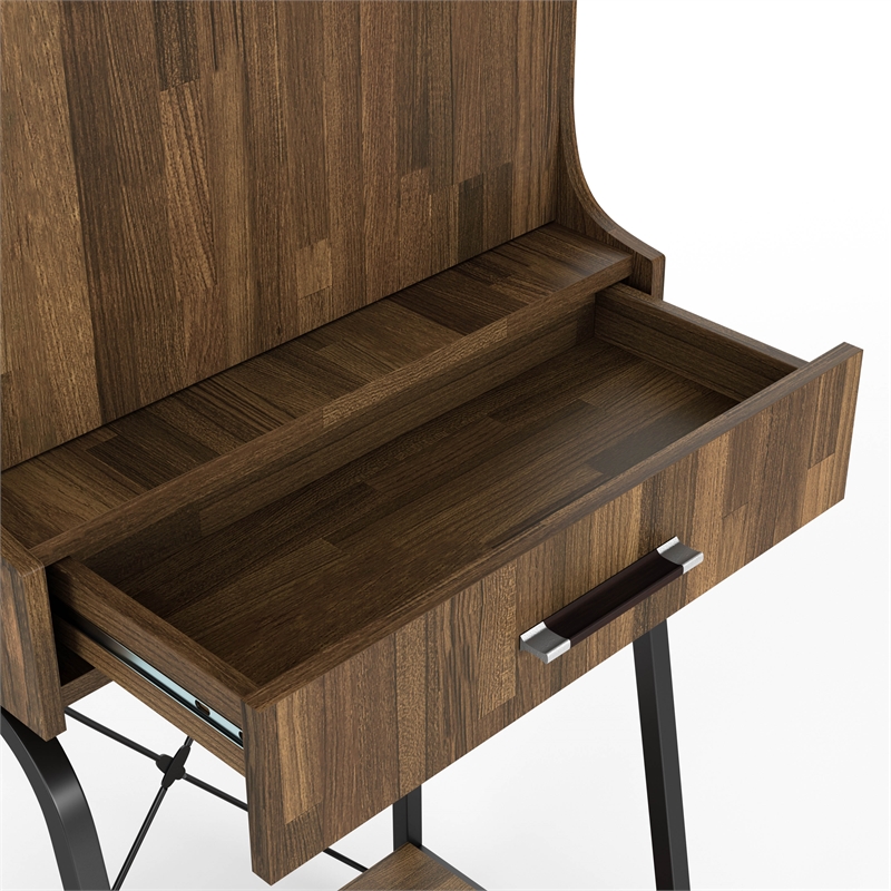 Bowery Hill Wood 2-Shelf Mini Bar in Light Hickory Brown with Drawer