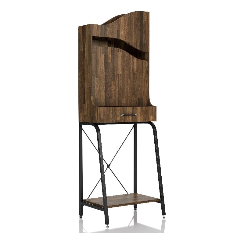 Bowery Hill Wood 2-Shelf Mini Bar in Light Hickory Brown with Drawer