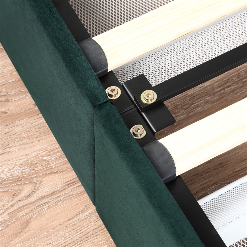 Bowery Hill Full Storage Bed with Drawers in Dark Green Upholstery