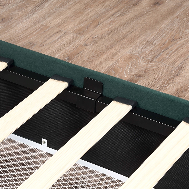 Bowery Hill Full Storage Bed with Drawers in Dark Green Upholstery