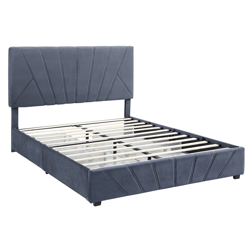 Bowery Hill Full Upholstered Bed with 4 Storage Drawers in Grey Fabric