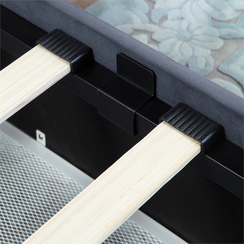 Bowery Hill Full Upholstered Bed with 4 Storage Drawers in Grey Fabric