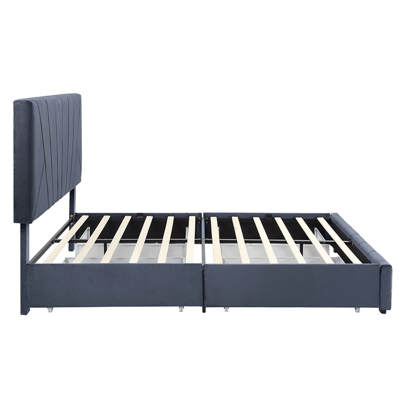 Bowery Hill Full Upholstered Bed with 4 Storage Drawers in Grey Fabric