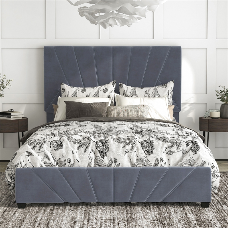 Bowery Hill Full Upholstered Bed with 4 Storage Drawers in Grey Fabric